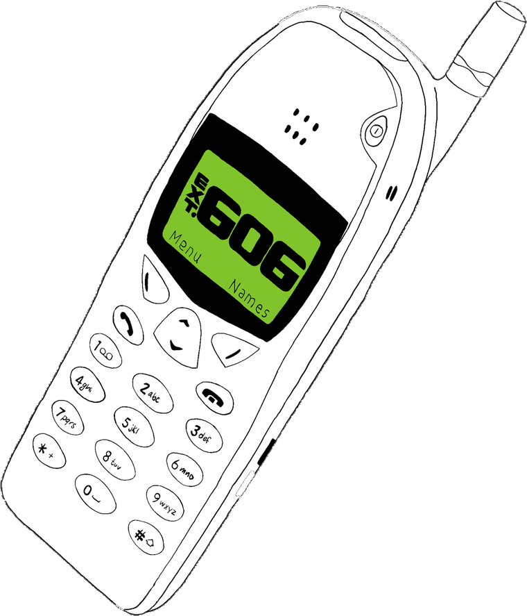 EXT. 606 retro phone with the logo on its screen